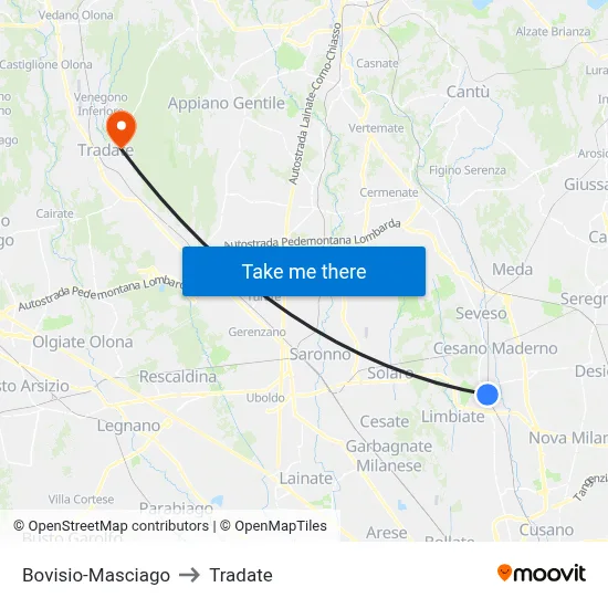 Bovisio-Masciago to Tradate map