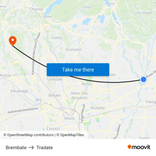 Brembate to Tradate map