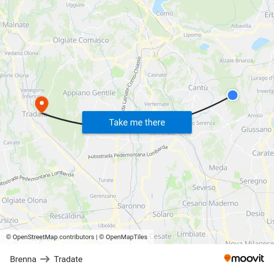 Brenna to Tradate map