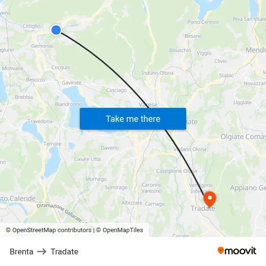 Brenta to Tradate map