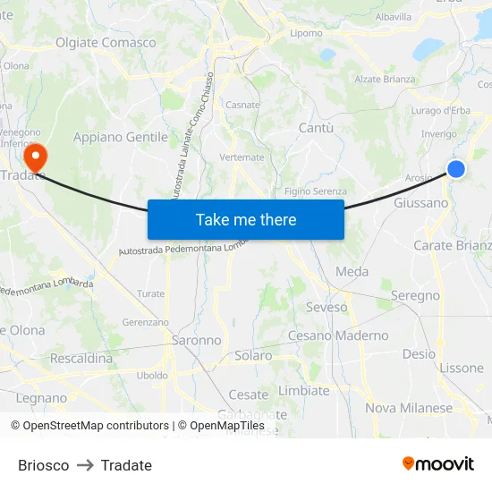 Briosco to Tradate map
