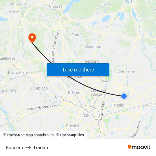 Bussero to Tradate map