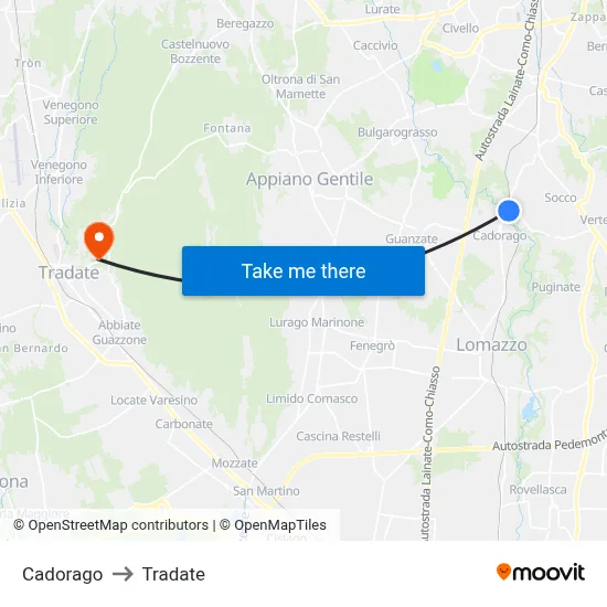 Cadorago to Tradate map
