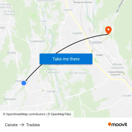 Cairate to Tradate map