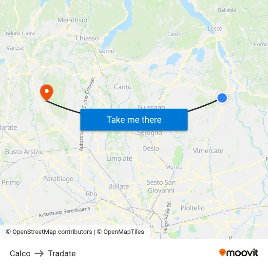 Calco to Tradate map