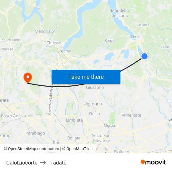 Calolziocorte to Tradate map