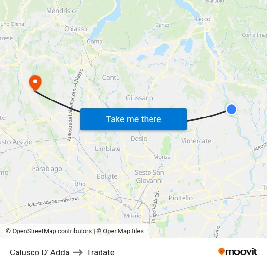 Calusco d'Adda to Tradate map