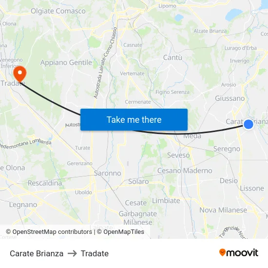 Carate Brianza to Tradate map