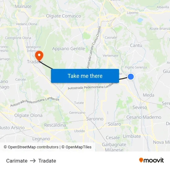 Carimate to Tradate map