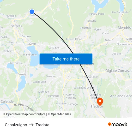 Casalzuigno to Tradate map