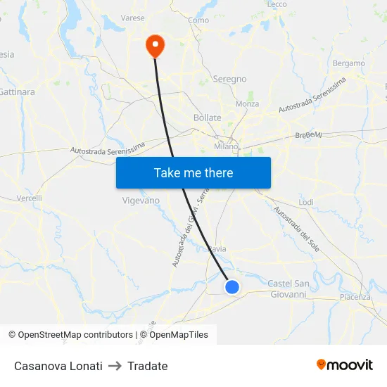 Casanova Lonati to Tradate map