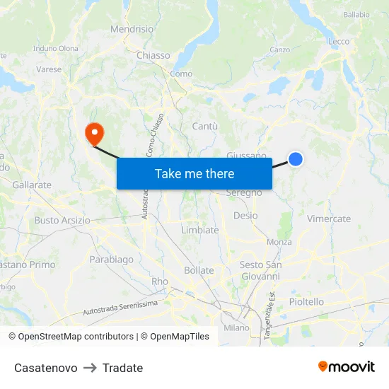 Casatenovo to Tradate map