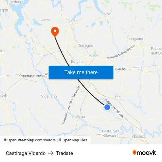 Castiraga Vidardo to Tradate map