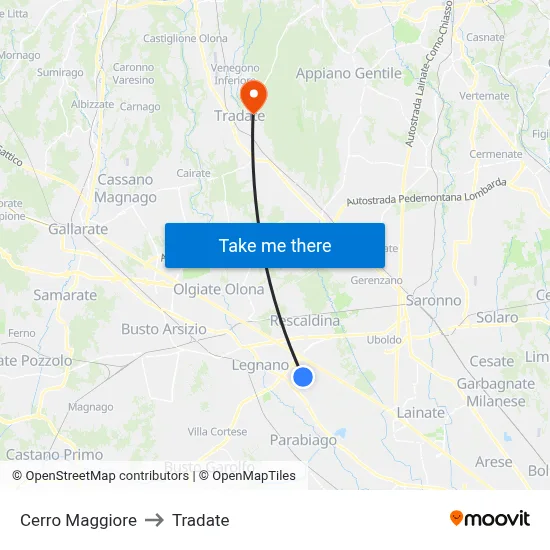 Cerro Maggiore to Tradate map