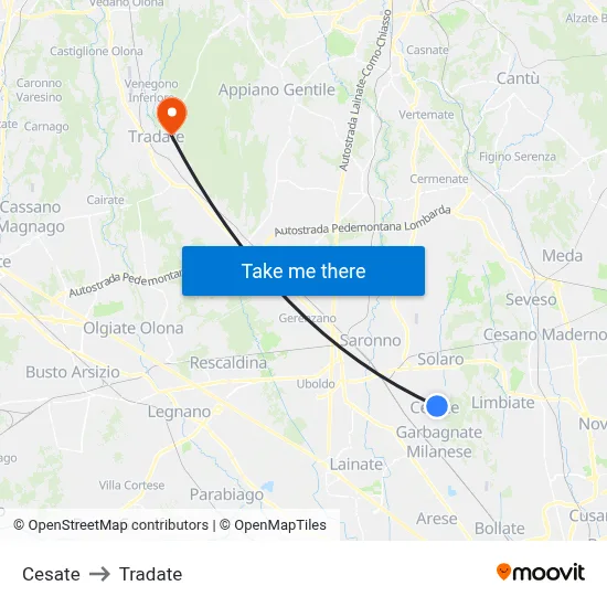 Cesate to Tradate map