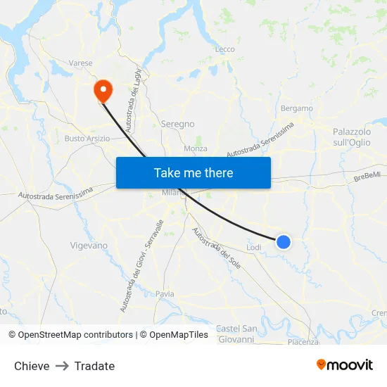 Chieve to Tradate map