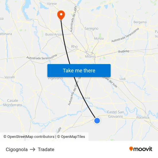 Cigognola to Tradate map