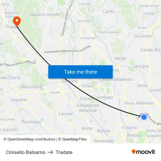 Cinisello Balsamo to Tradate map