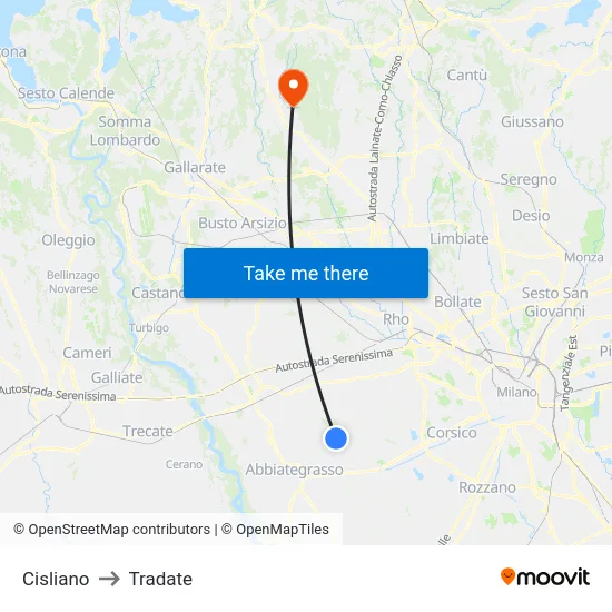 Cisliano to Tradate map