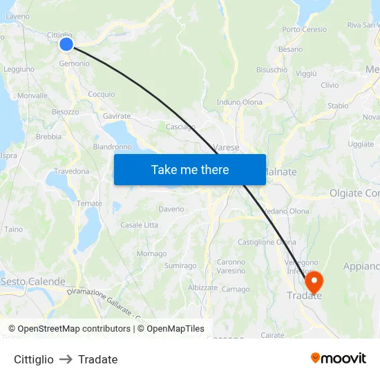 Cittiglio to Tradate map