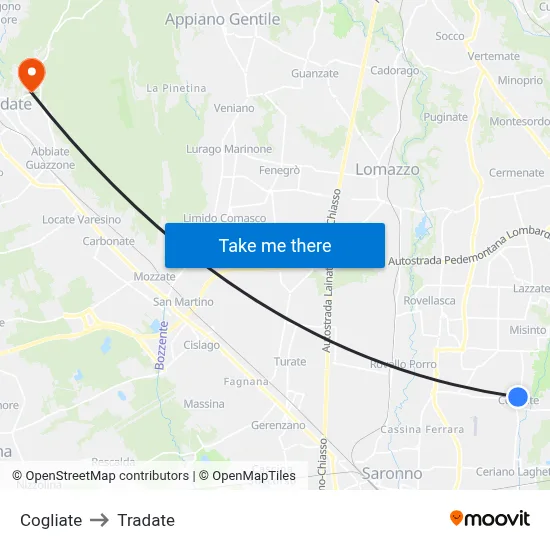 Cogliate to Tradate map