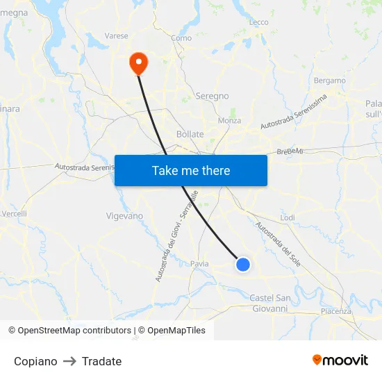 Copiano to Tradate map