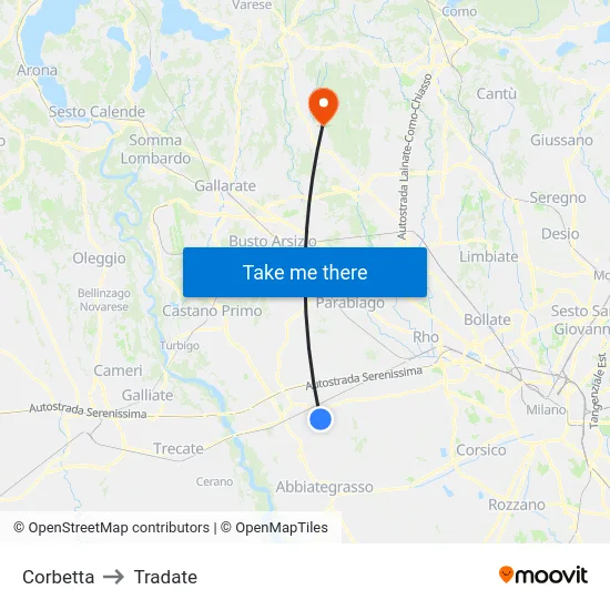 Corbetta to Tradate map