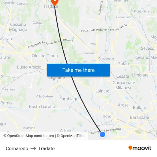 Cornaredo to Tradate map