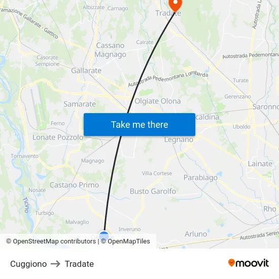 Cuggiono to Tradate map