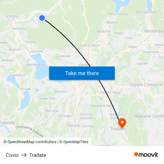 Cuvio to Tradate map