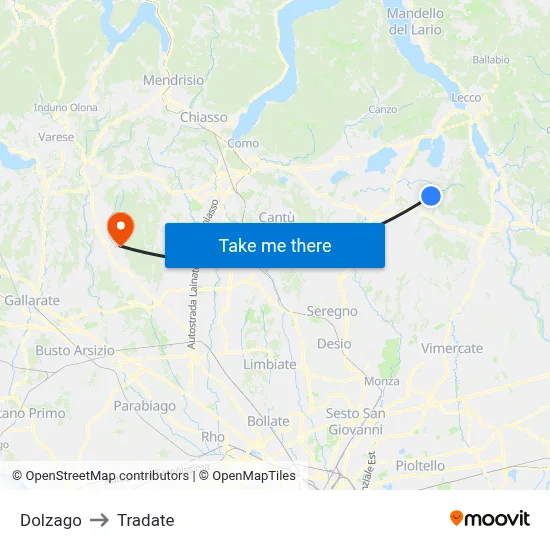 Dolzago to Tradate map
