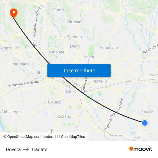 Dovera to Tradate map