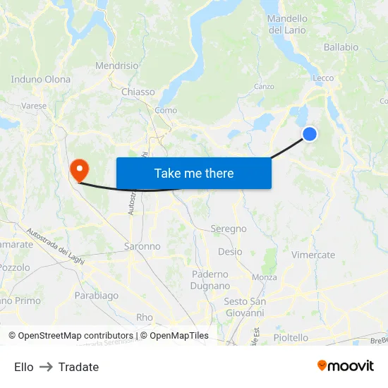 Ello to Tradate map