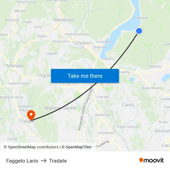 Faggeto Lario to Tradate map