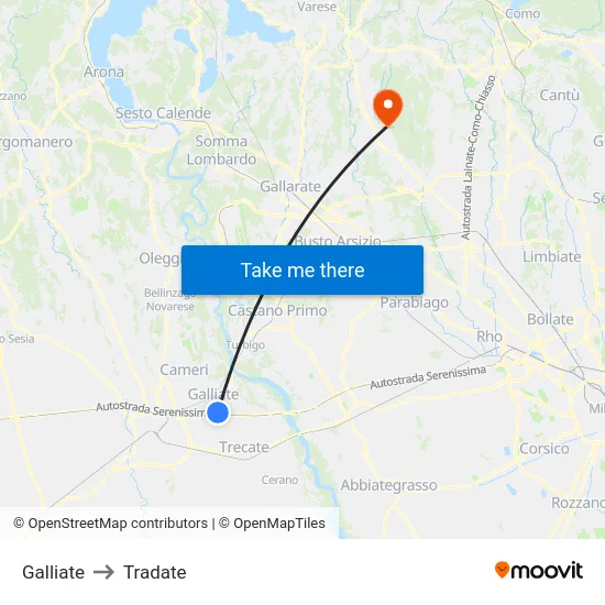 Galliate to Tradate map