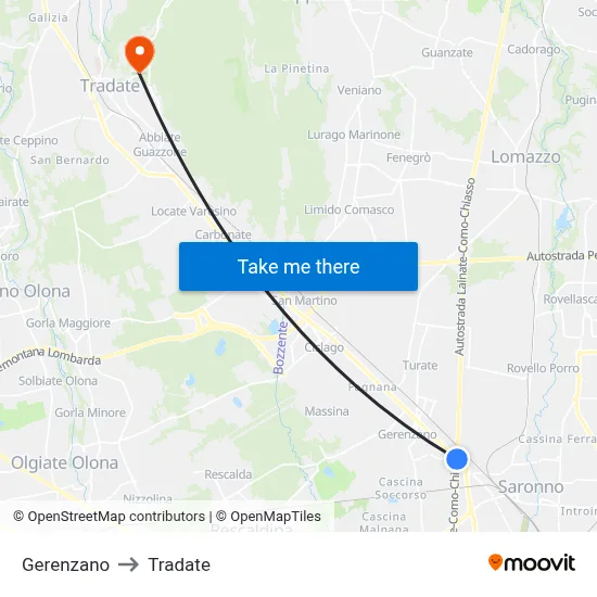 Gerenzano to Tradate map