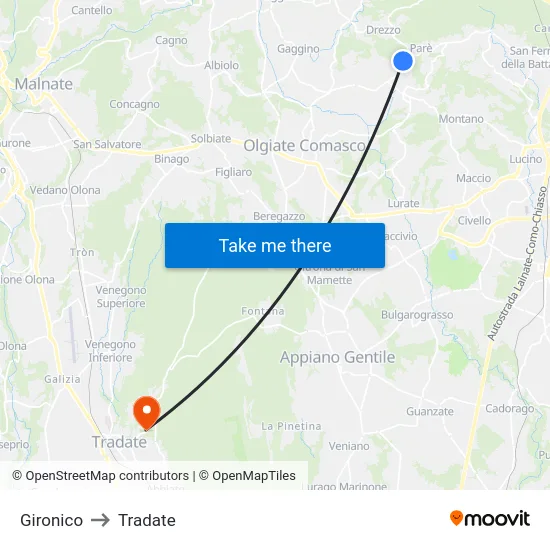 Gironico to Tradate map