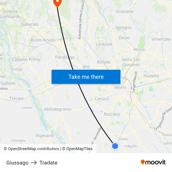 Giussago to Tradate map
