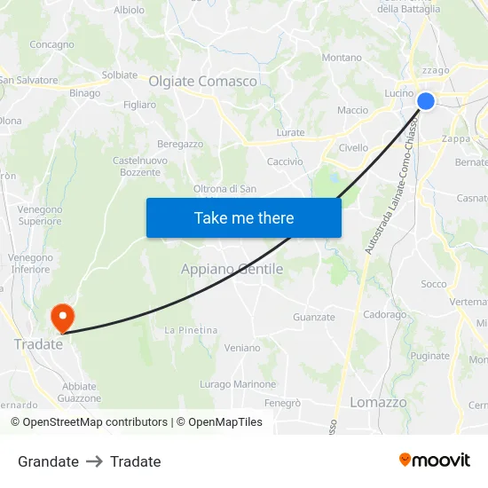 Grandate to Tradate map