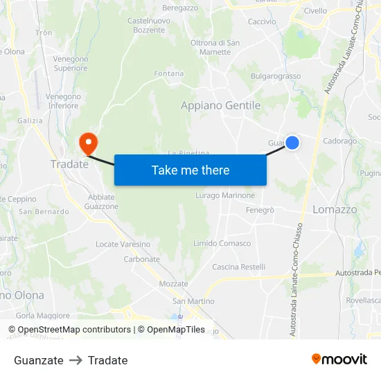 Guanzate to Tradate map