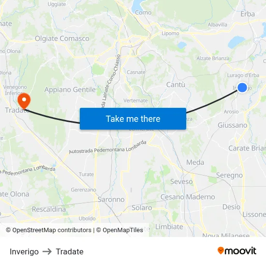 Inverigo to Tradate map