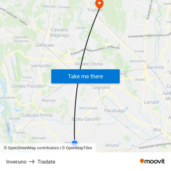 Inveruno to Tradate map