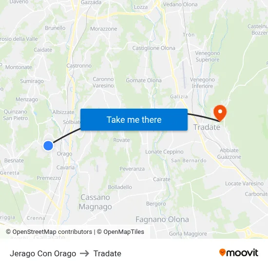 Jerago con Orago to Tradate map