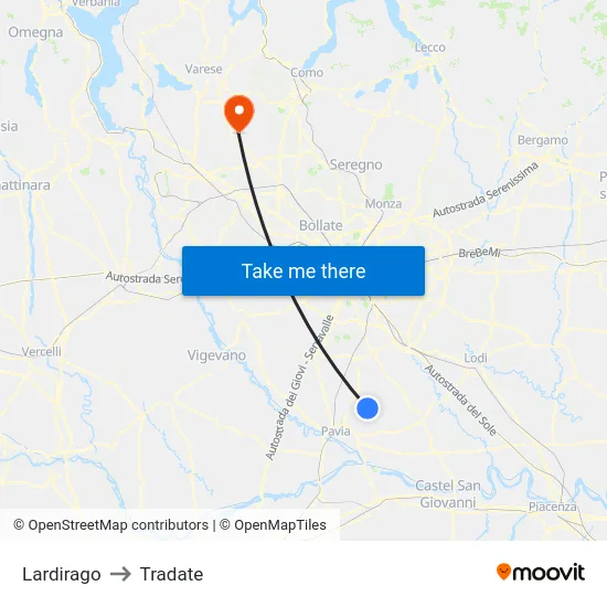 Lardirago to Tradate map