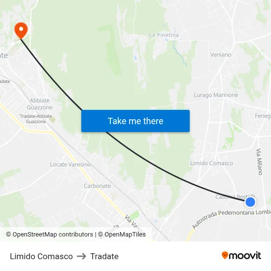 Limido Comasco to Tradate map