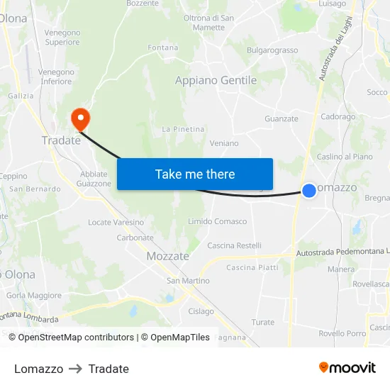 Lomazzo to Tradate map