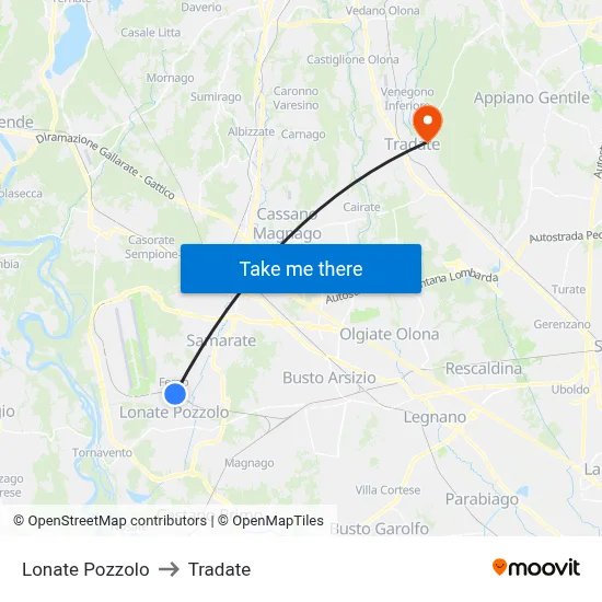 Lonate Pozzolo to Tradate map