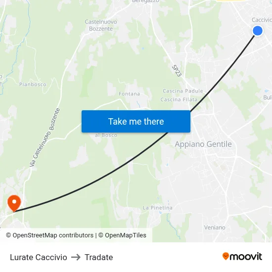 Lurate Caccivio to Tradate map