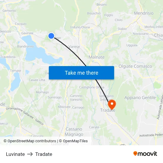 Luvinate to Tradate map