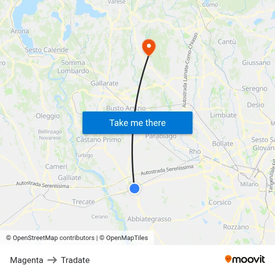 Magenta to Tradate map